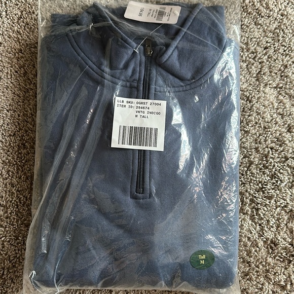 LL Bean NWT M tall 1/4 zip men’s long sleeved blue athletic sweatshirt in bag - Picture 2 of 4